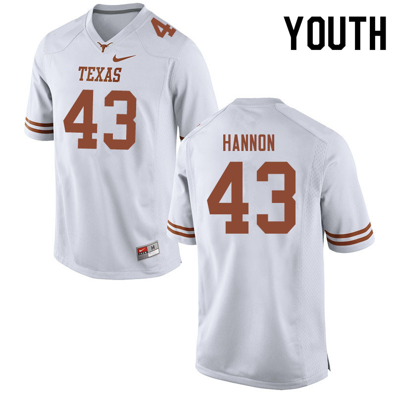 Youth #43 Chris Hannon Texas Longhorns College Football Jerseys Sale-White